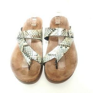 Mephisto Helen France Snake, reptile Print leather, cork thong sandal slide